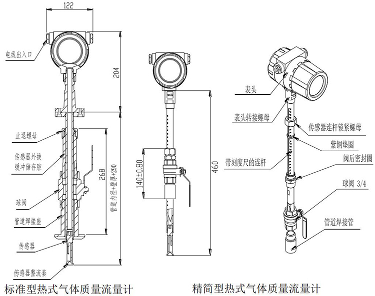 氫氣流量計(jì)插入式結(jié)構(gòu)尺寸圖